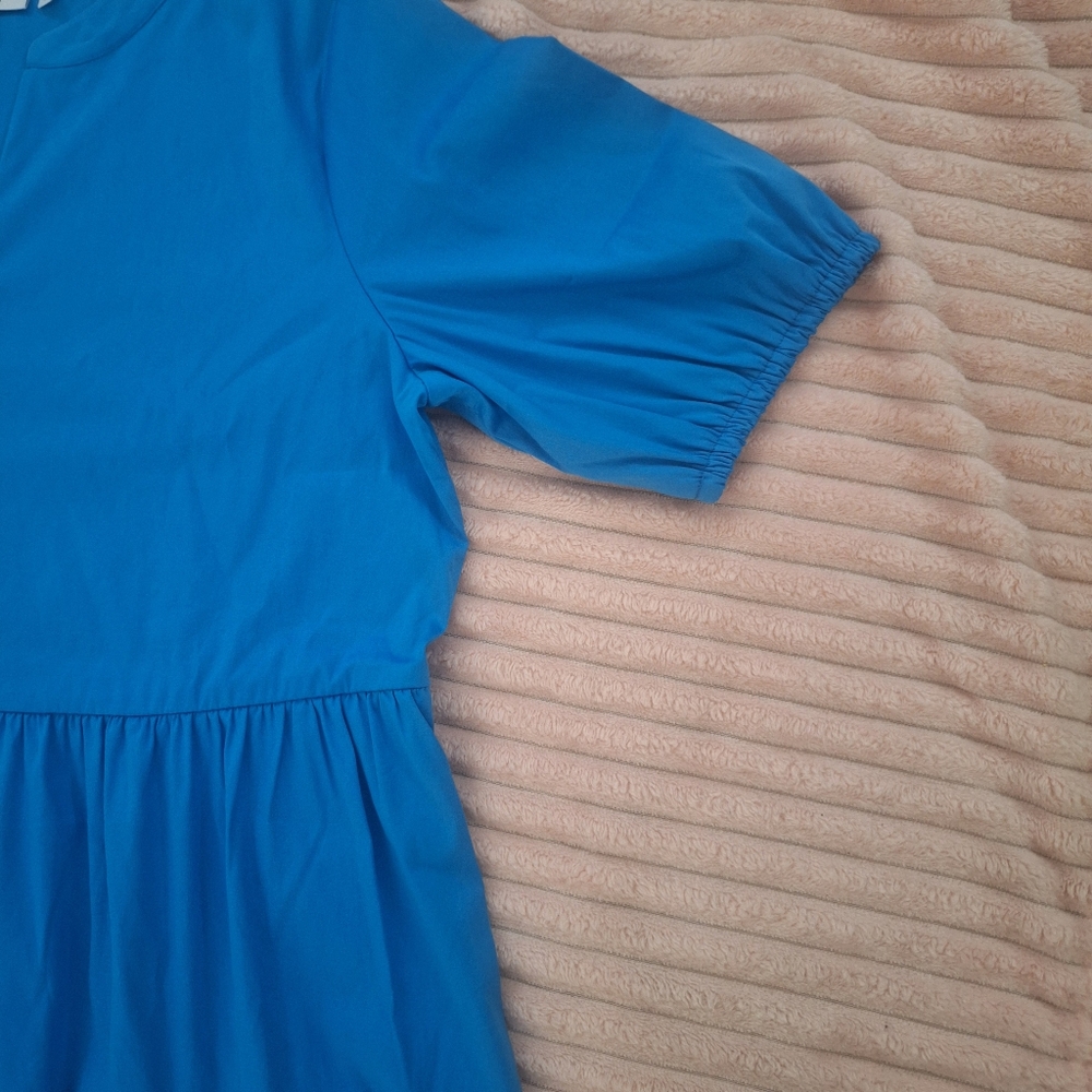 Chico's Elegant Blue Women Dress, Short sleeves with pockets . Size 8 - Picture 4 of 7
